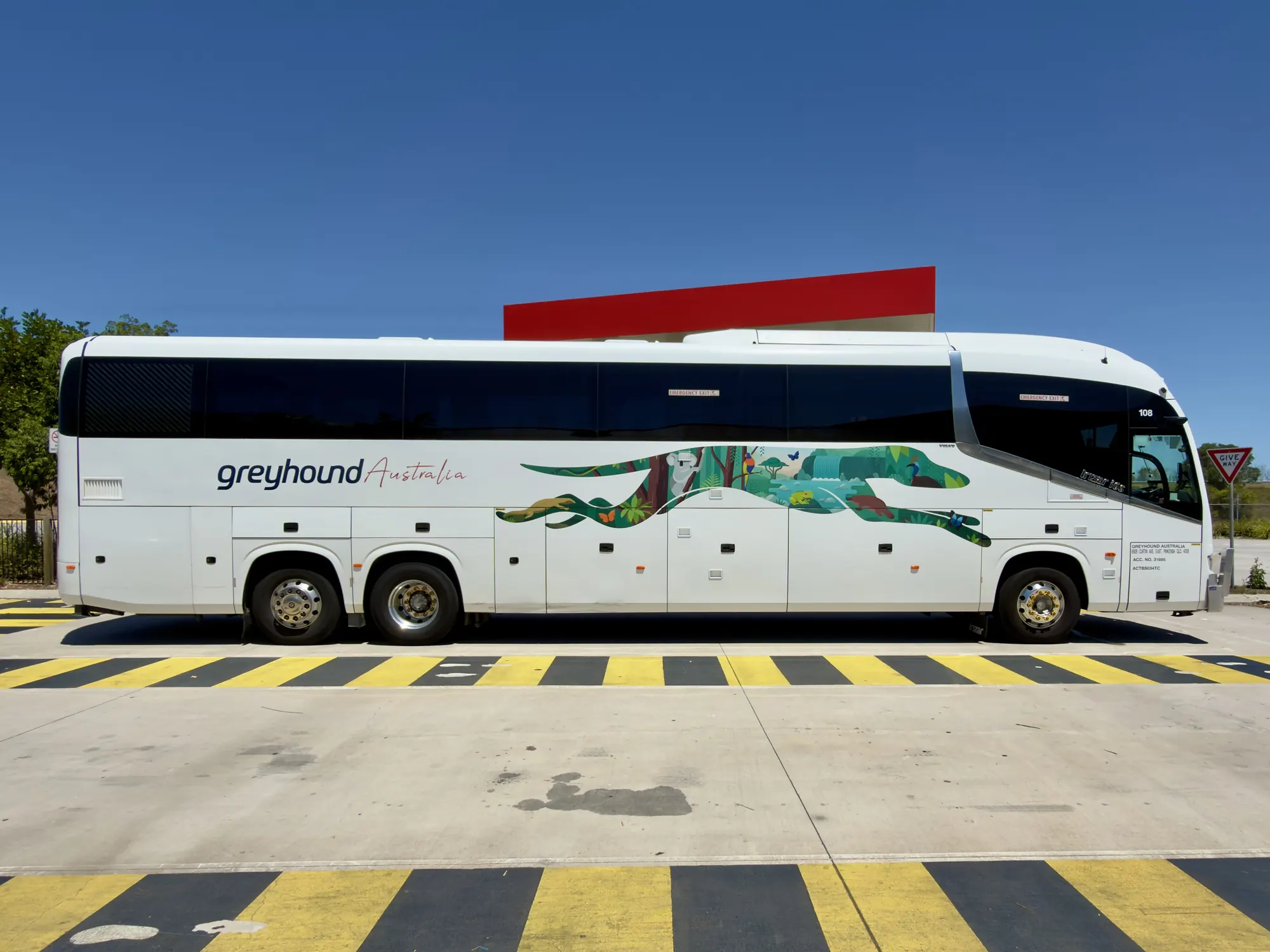 A Greyhound Australia coach at a regional stop