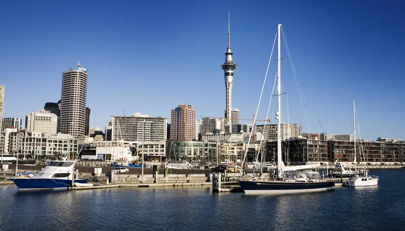 Viaduct Harbour and the Sky Tower, Auckland