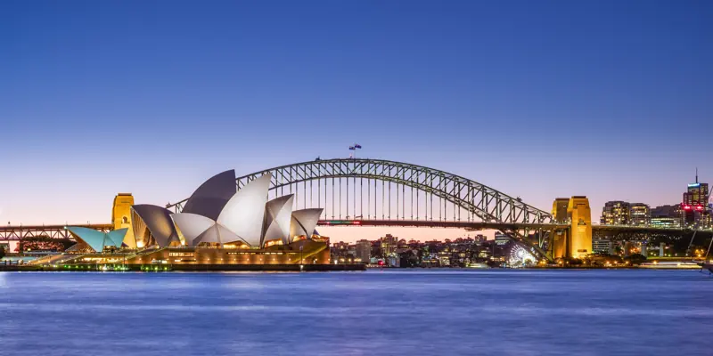 Sydney Opera House and Harbour Bridge at dusk