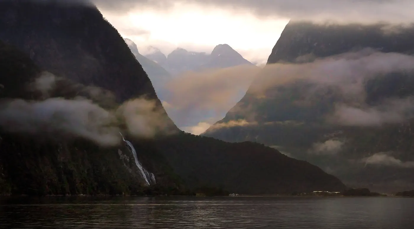 Mist over the peaks of Milford Sound