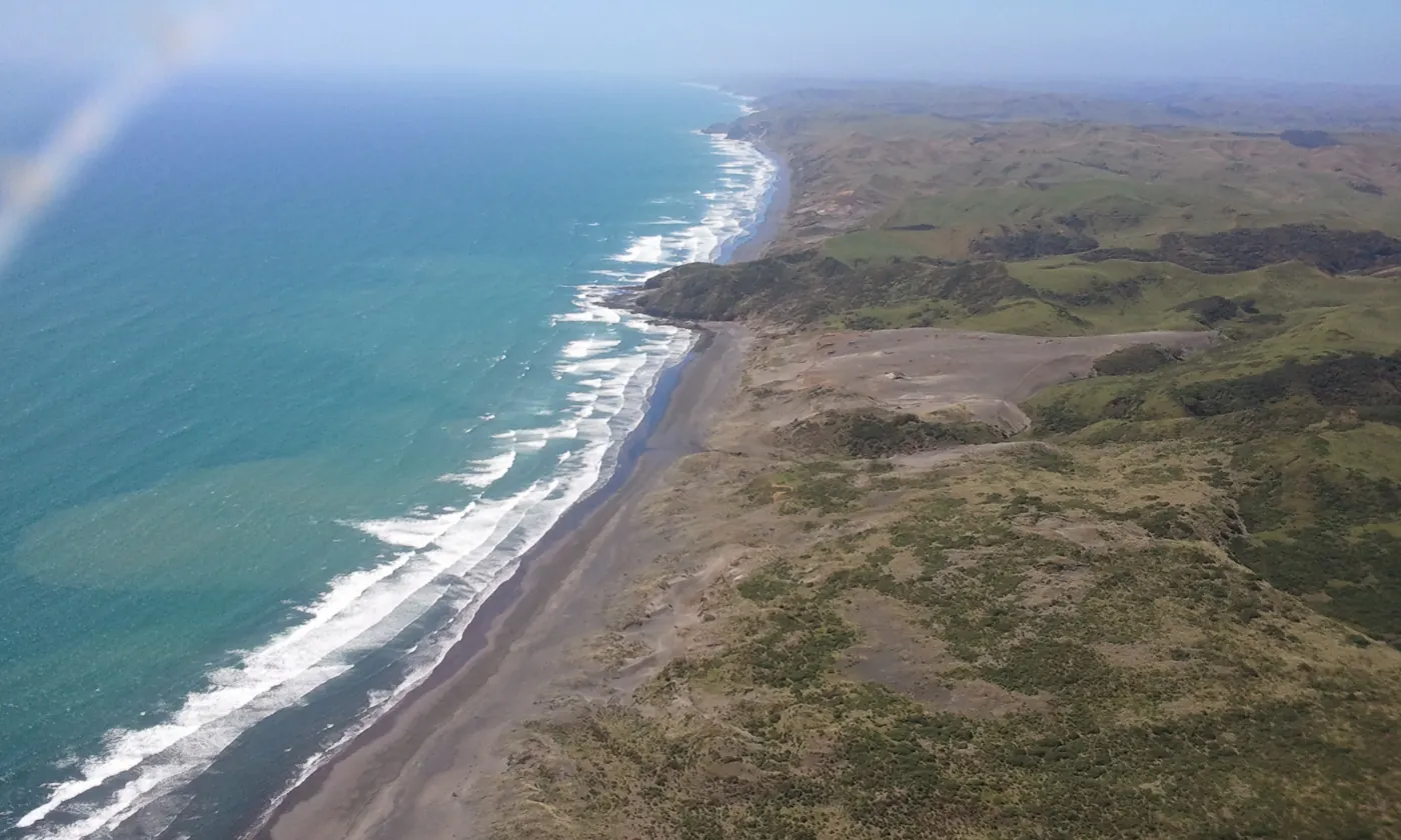 Black-sand coastline near Raglan